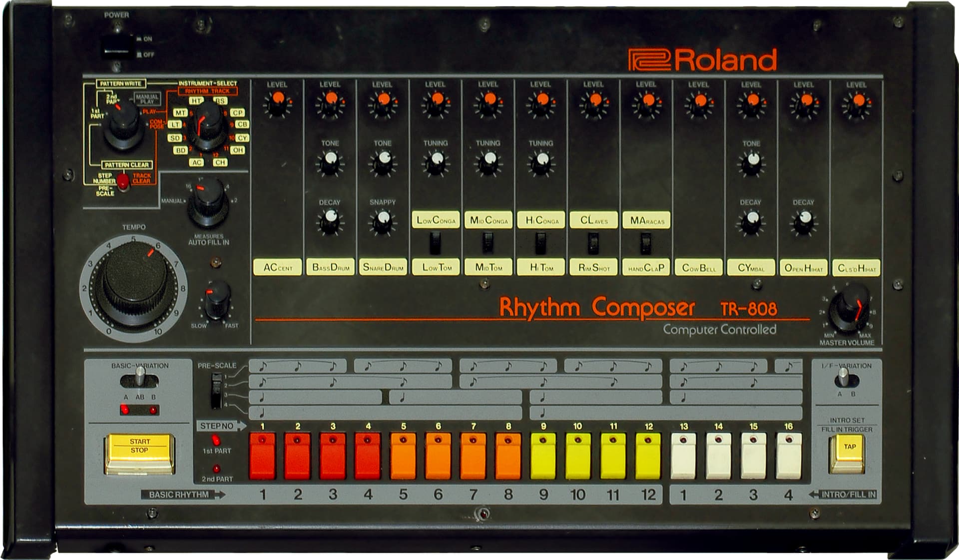 The Roland TR-808 drum machine
