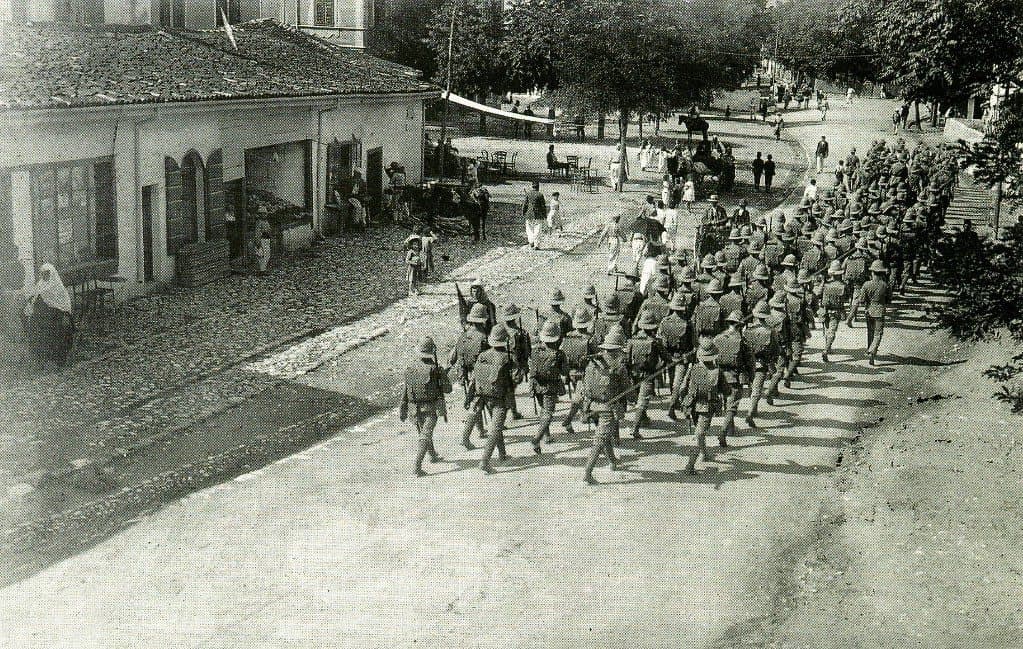 French troops parading through Shkodër