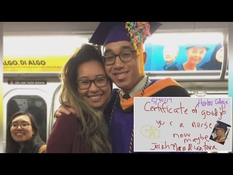 Strangers Cheer Subway Graduate