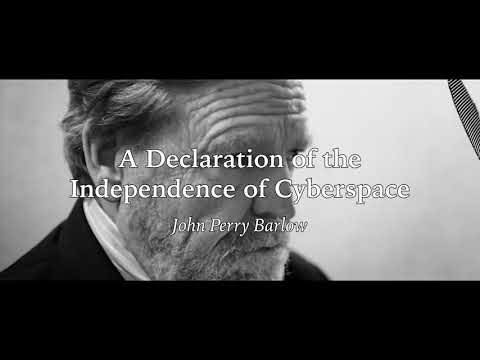 Barlow writes the declaration of cyberspace independence at a Davos party, the night the CDA is signed
