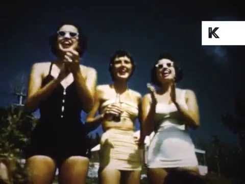 College students on the sand in the fifties