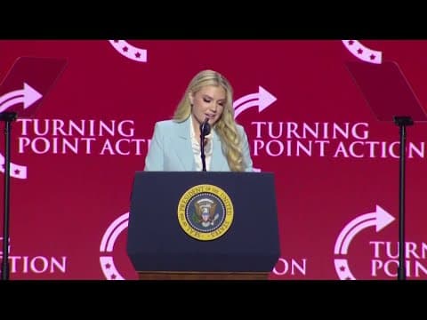 Erika Kirk introduces President Trump at a Phoenix TPUSA event