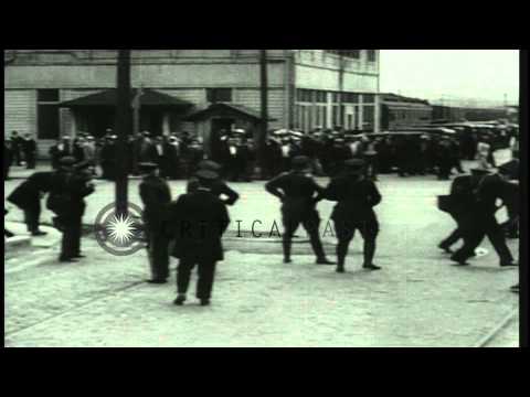 Police clubs against union pickets on the waterfront