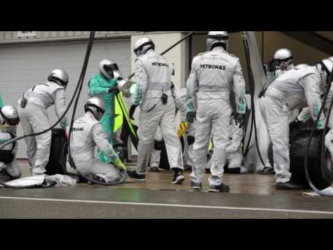 F1 2013 Mercedes AMG Pit stop training with Hamilton & Rosberg