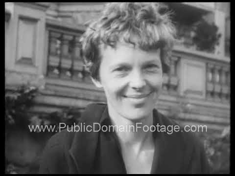 Amelia Earhart after crossing the Atlantic Ocean 1932 archival footage