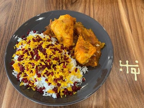 زرشک پلو با مرغ و سس پیاز - Zereshkpolo ba morgh - زرشک پلو با مرغ رستورانی