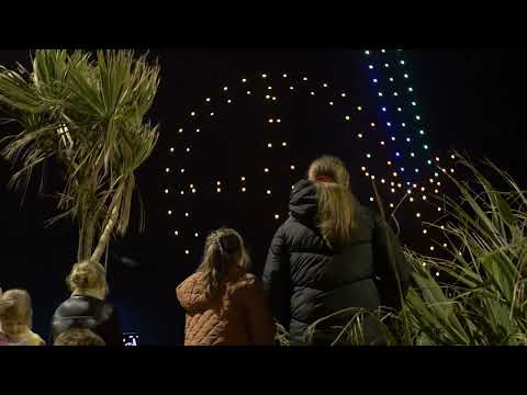 Audio description: Douglas Drone Show for the Year of the Manx Language 2026