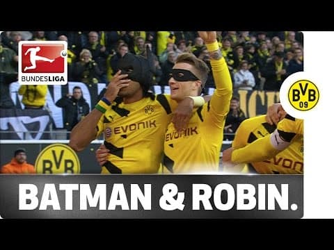 Aubameyang and Reus celebrate as Batman and Robin