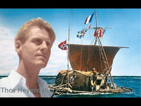 Thor Heyerdahl crosses Pacific on a wooden raft