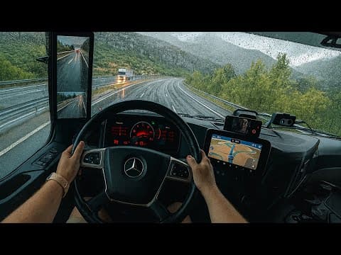POV Truck Driving, Rainy day in Spain, Mercedes Actros L 🚚