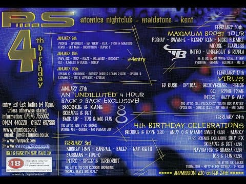 Andy C b2b Mampi Swift Mc's Skibadee, Shabba, Fearless & IC3 live at PS4 24.2.2001 (ATOMICS)