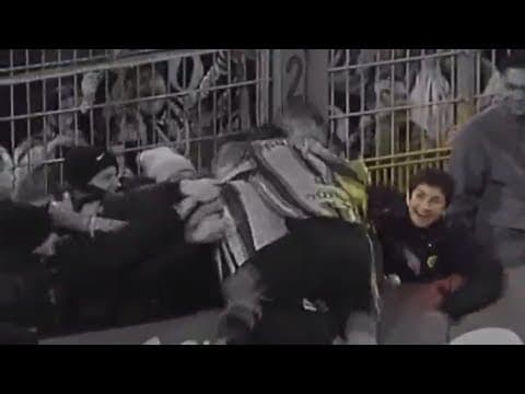Şahin as a BVB ballboy celebrating a Jan Koller goal