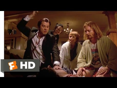 Pulp Fiction: Vincent injects adrenaline into Mia's heart to revive her from an overdose.