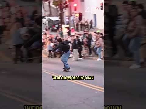 Skaters move a block to bomb the hill