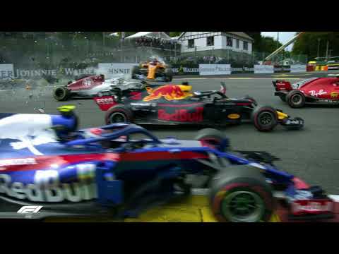 2018 Belgian Grand Prix: First-Turn Crash - All The Angles (Halo Save)