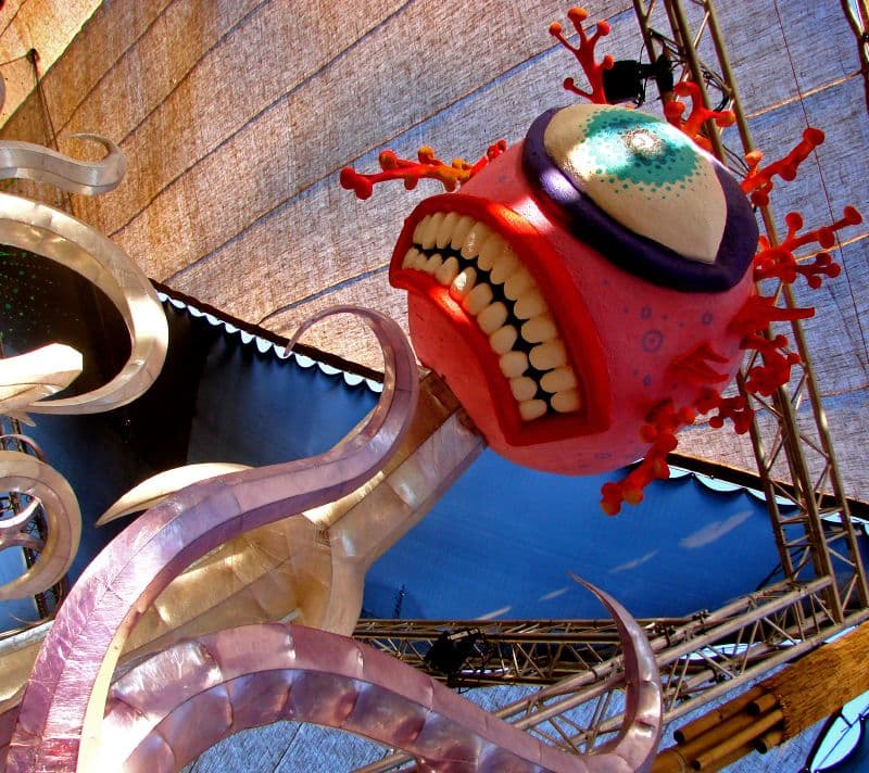 Painted creature sculpture above the dancefloor, Boom 2008