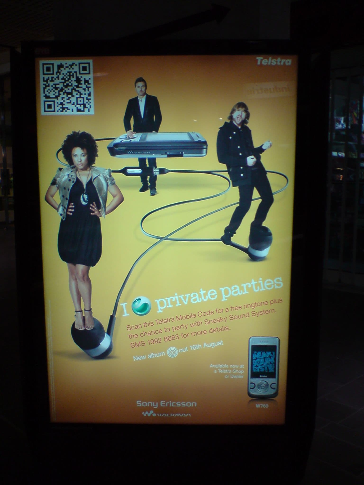 Sneaky Sound System - Sony Ericsson poster with Telstra Mobile Code