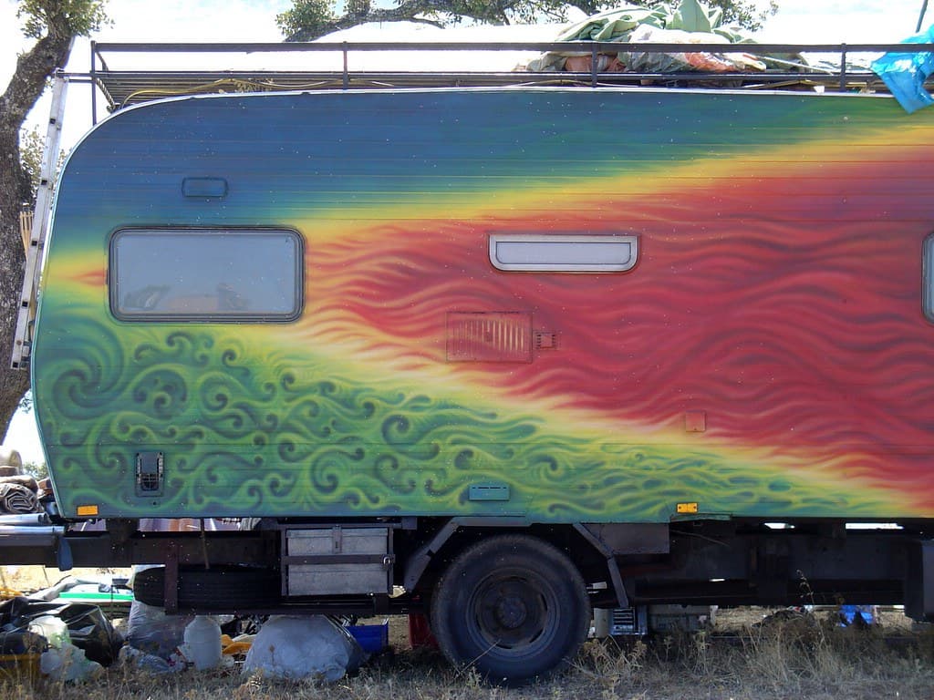 Psychedelic painted bus belonging to Russian visitors, second view, Boom 2004