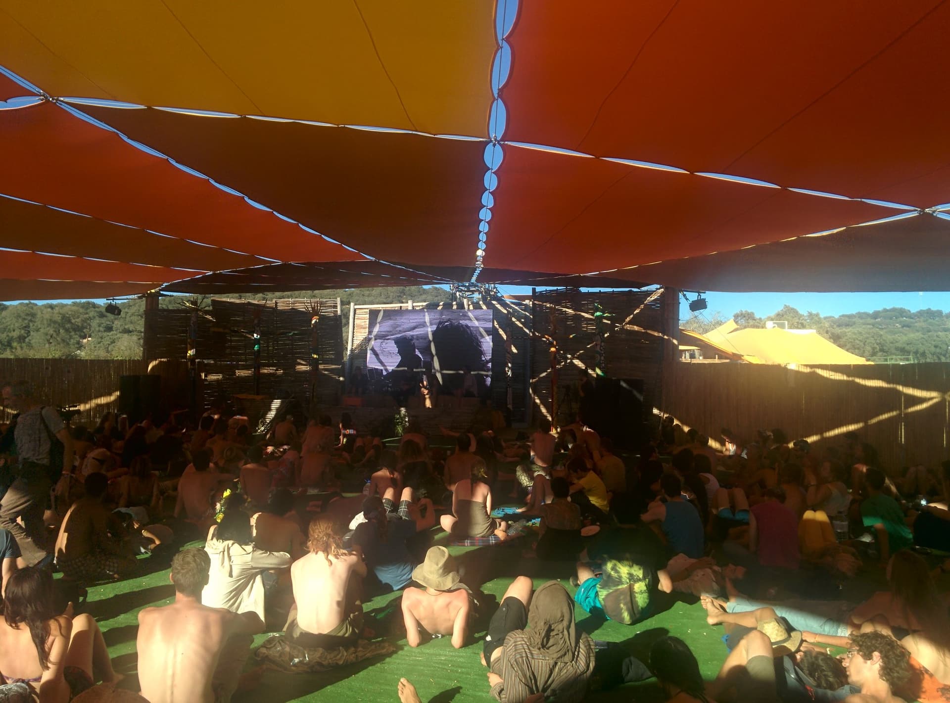 Seated audience under a wide canopy, Boom 2014