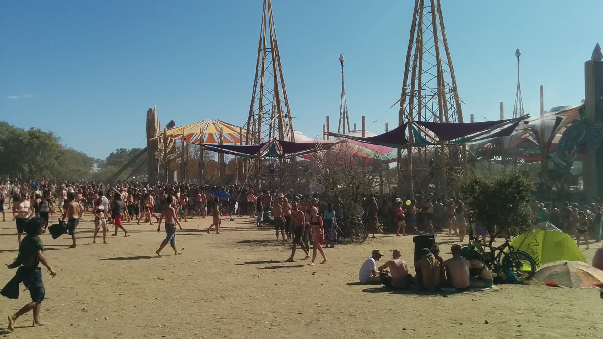 Walking the beach below the stage masts, Boom 2014