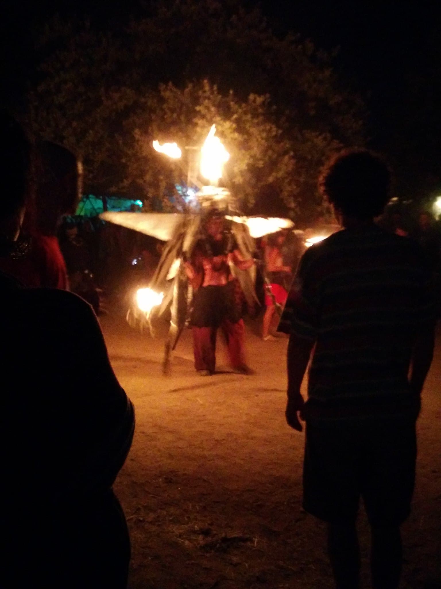 Fire performer spinning before the crowd, Boom 2014