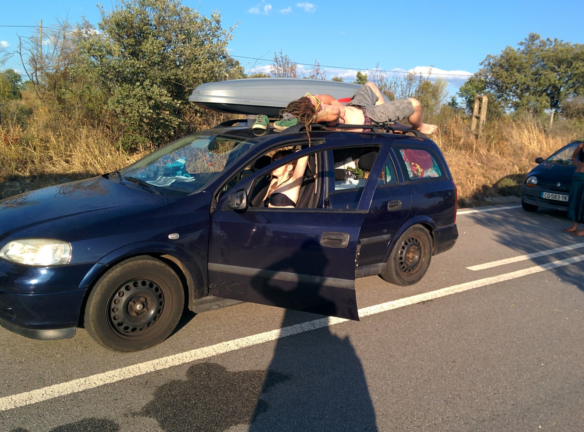 Loaded car on the road out of the festival, Boom 2014