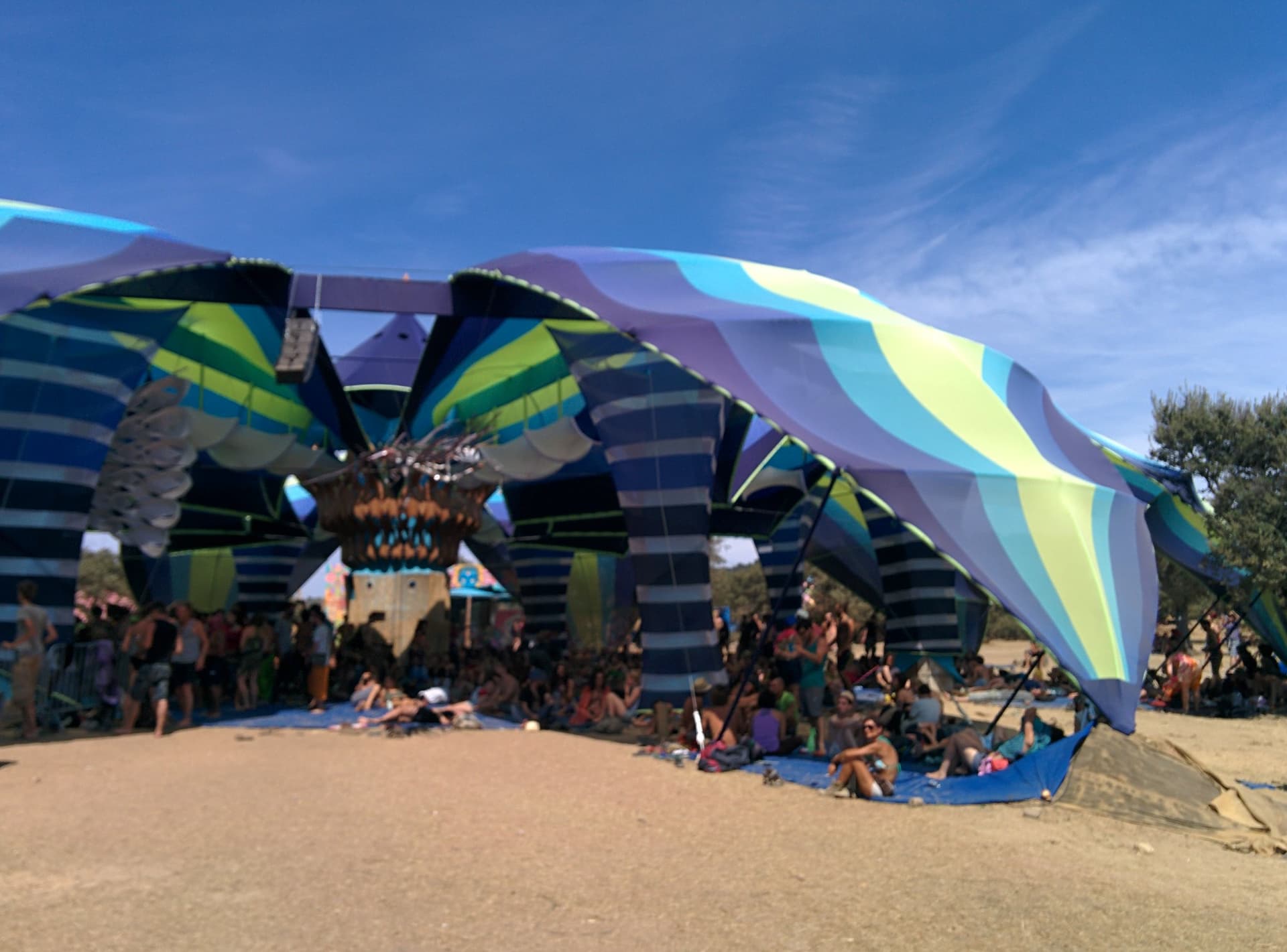 Geometric stage canopy seen from the crowd, Boom 2014