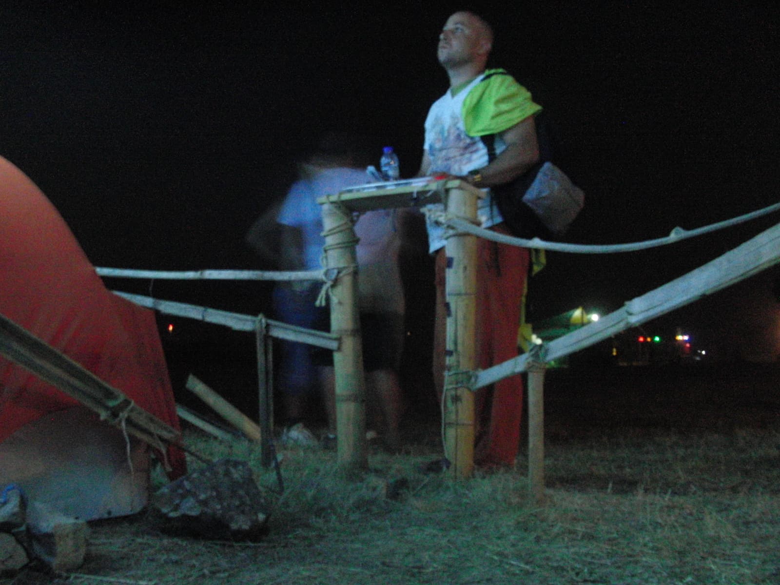 Crew member on the projection scaffold at night, Boom 2010