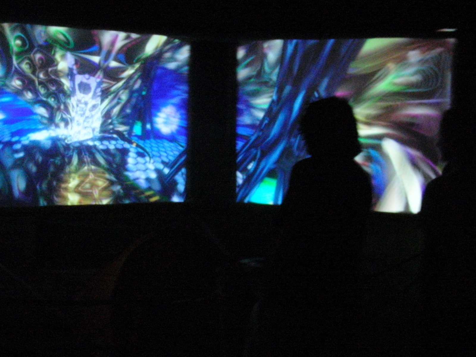 Silhouettes against glowing projection panels, Boom 2010