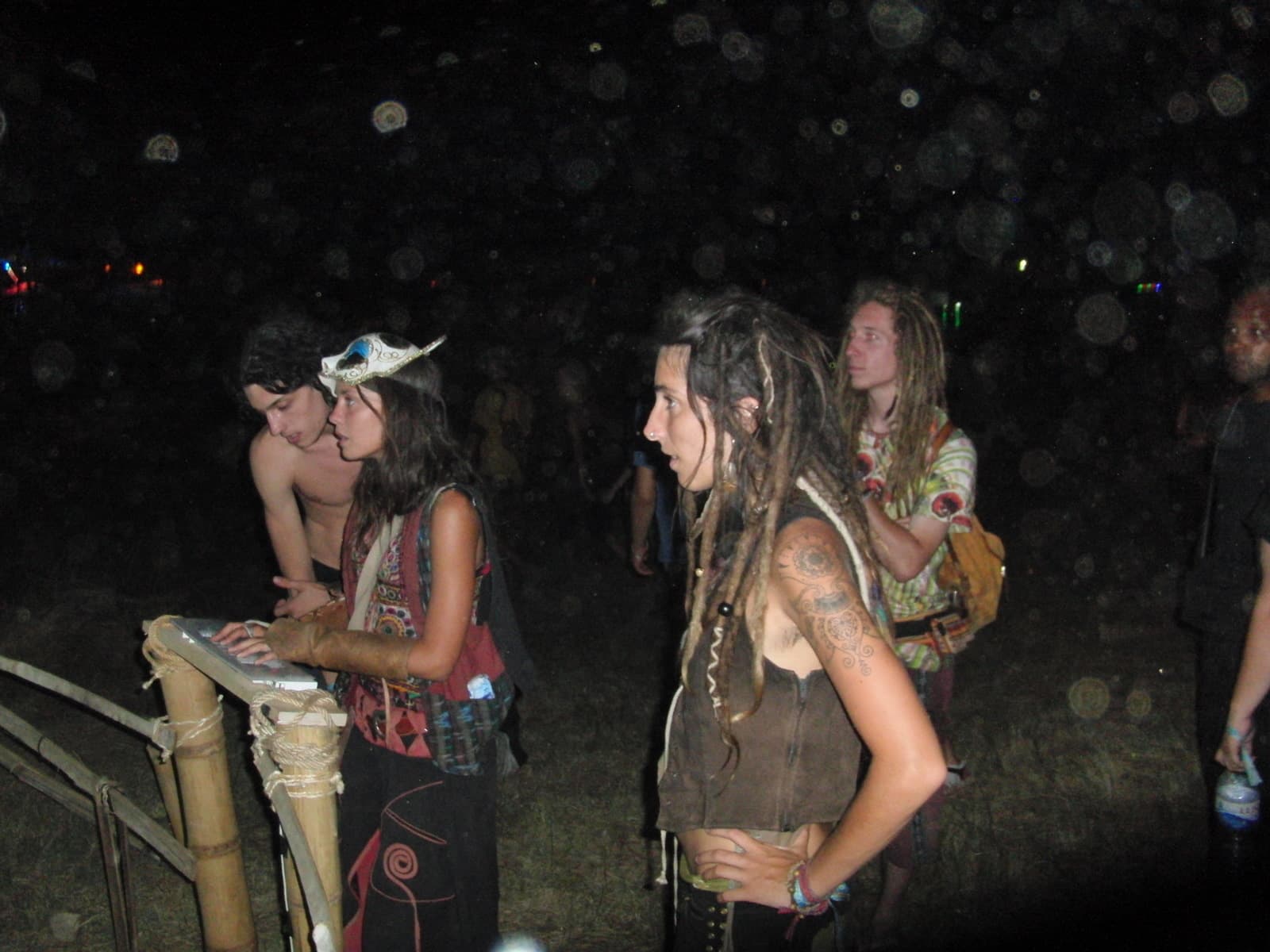 Gathered at the installation railing at night, Boom 2010