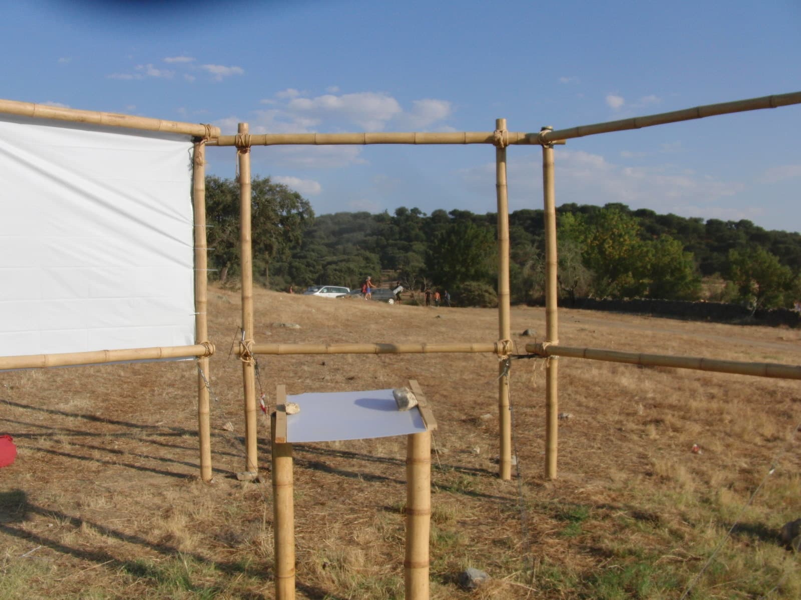 Bamboo frame erected for a projection screen, Boom 2010