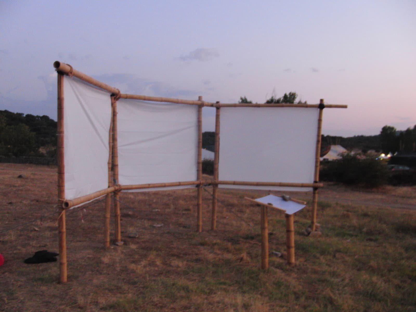Blank bamboo screens standing at dawn, Boom 2010
