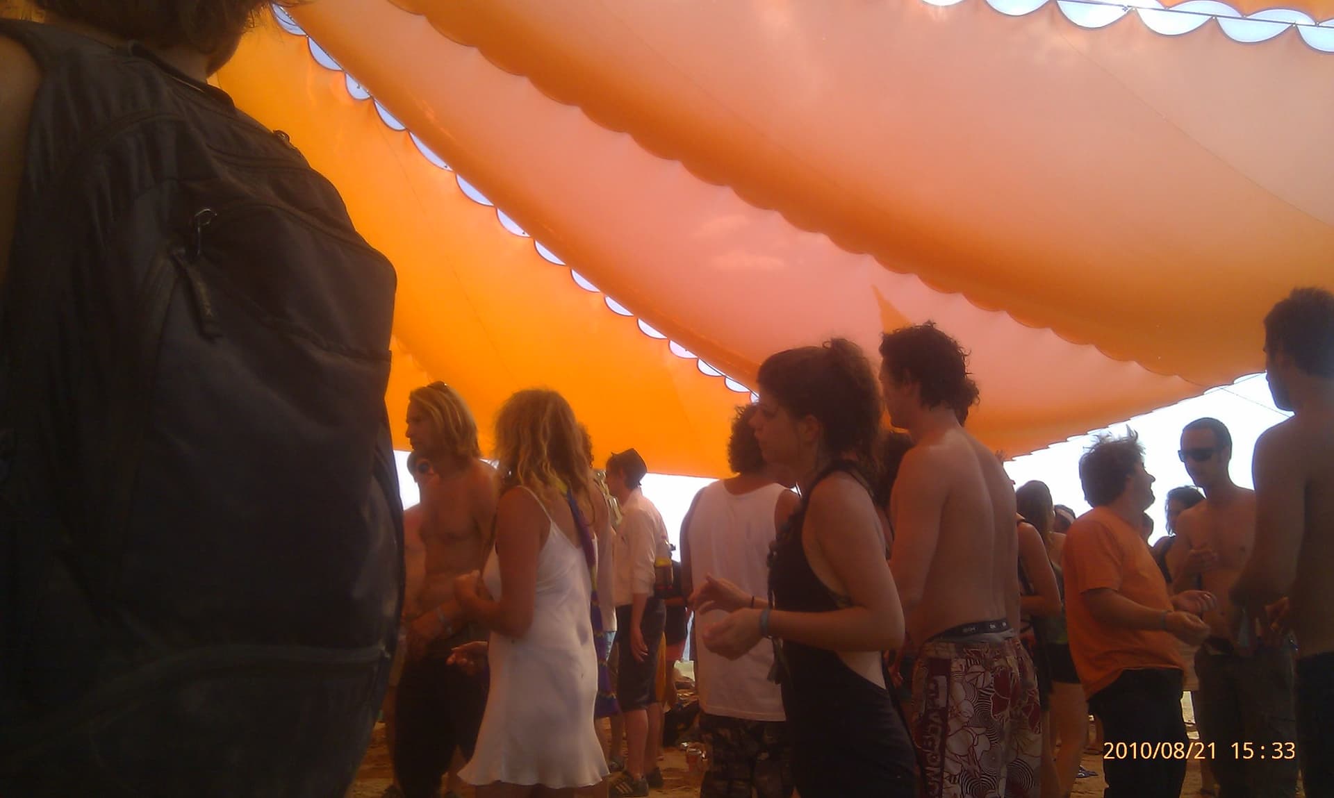 Under the orange canopy in the crowd, Boom 2010