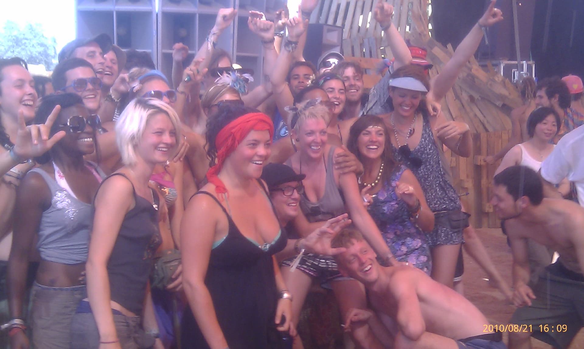 Cheering crowd packed together at the stage, Boom 2010