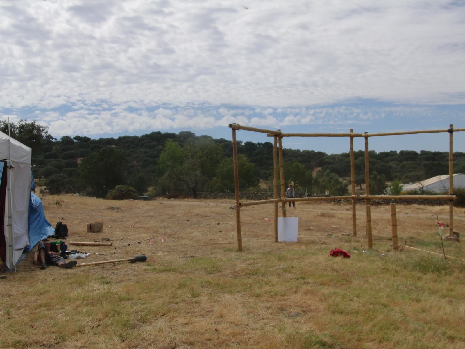Bare screen frames standing on the build field, Boom 2010