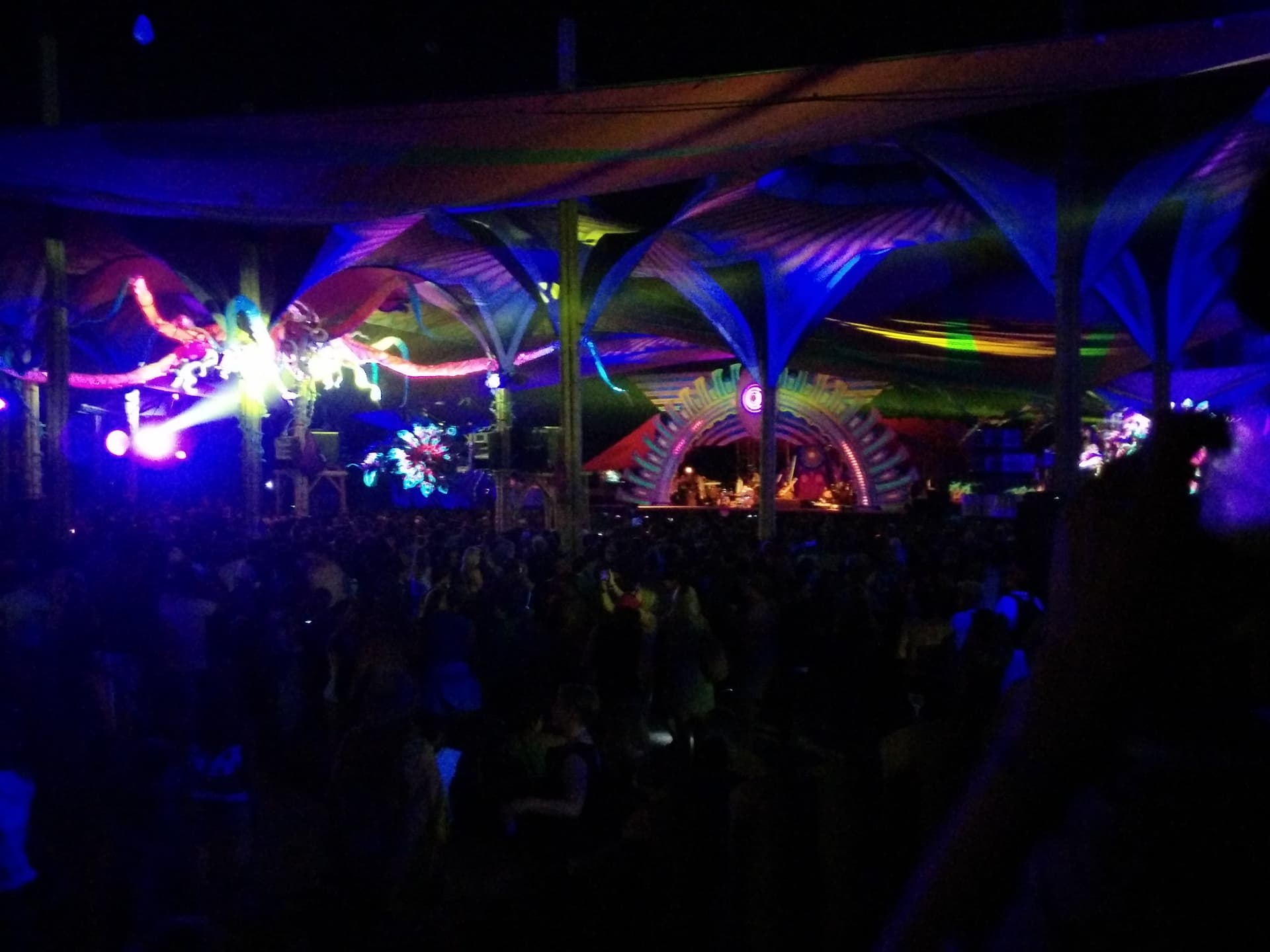 Lasers over the crowd inside the Dance Temple, Boom 2014