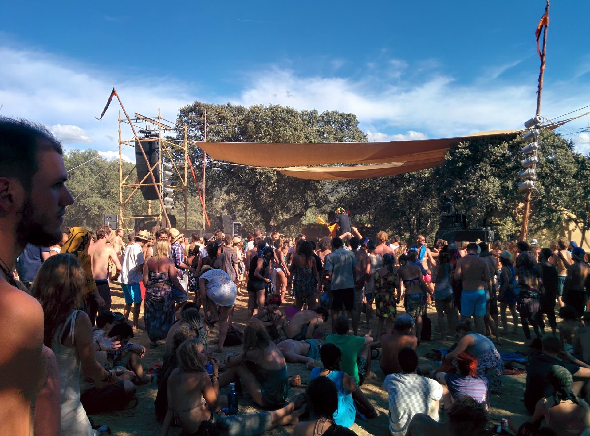 Crowd spread beneath the shade sails, Boom 2014