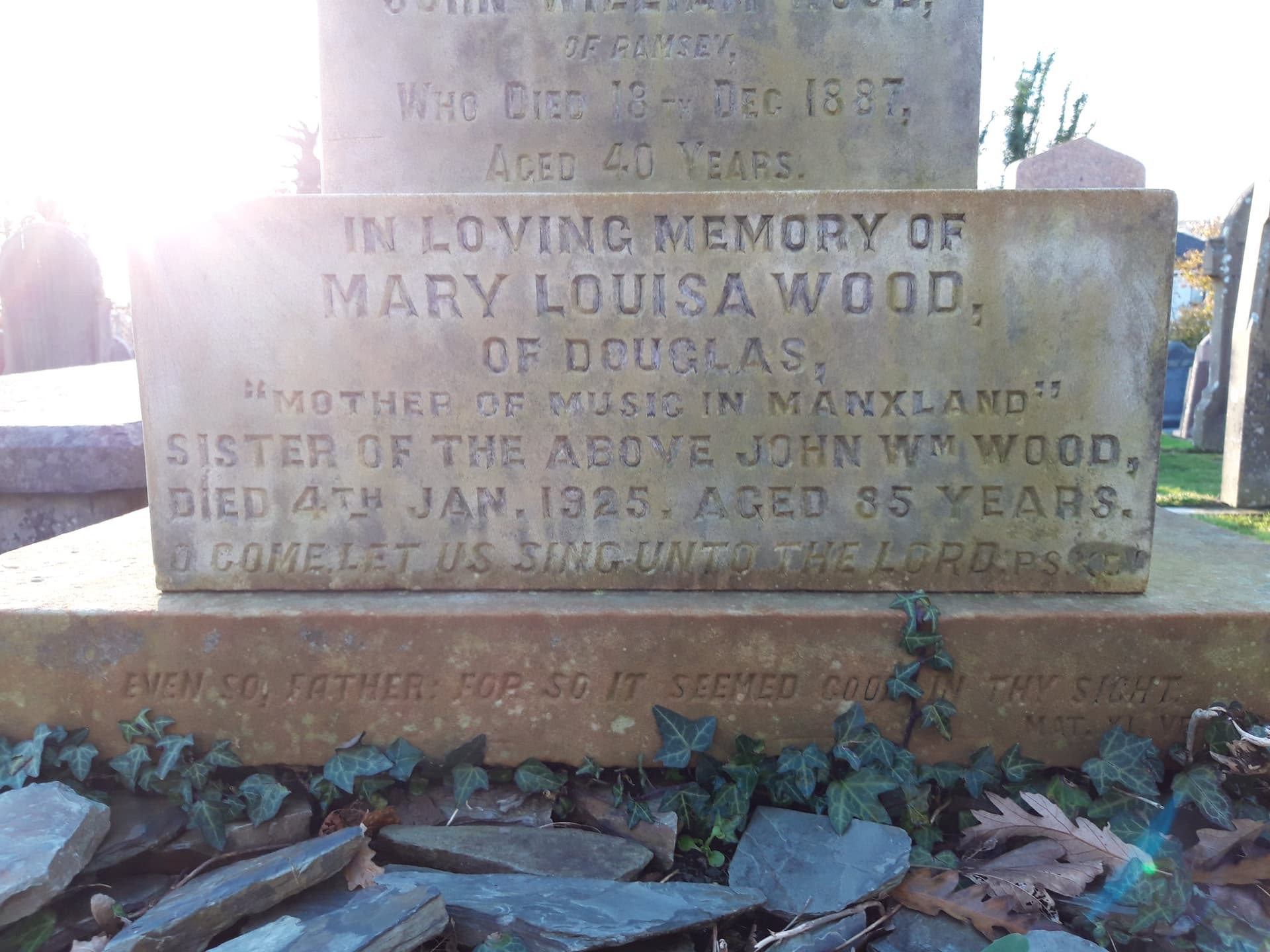 M. L. Wood gravestone, Onchan cemetery