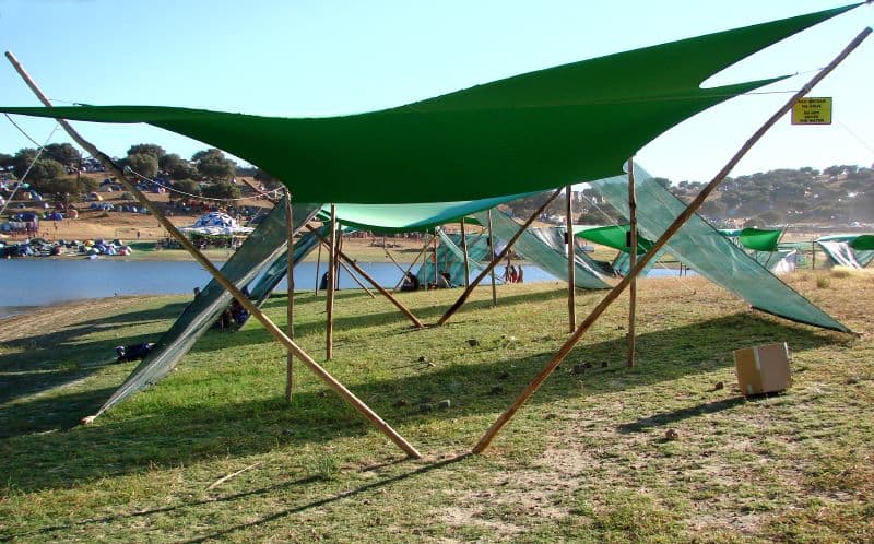 Tensile shade sails on the open field
