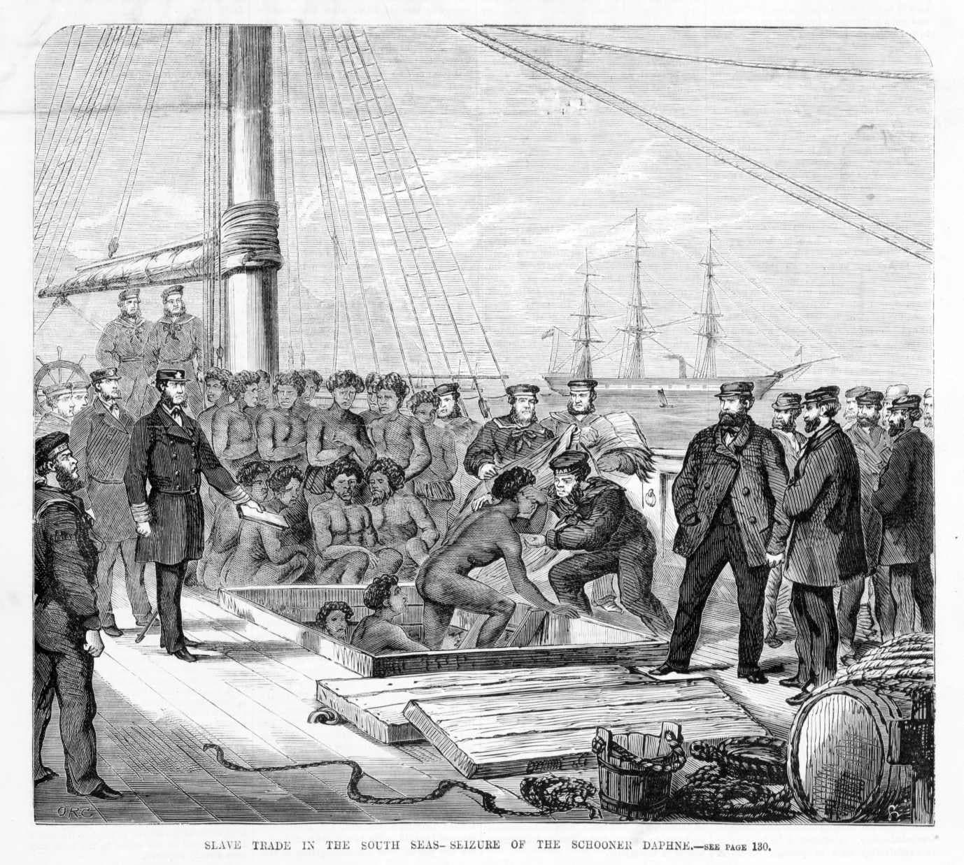 Seizure of the blackbirding schooner Daphne and its cargo by the HMS Rosario in 1869