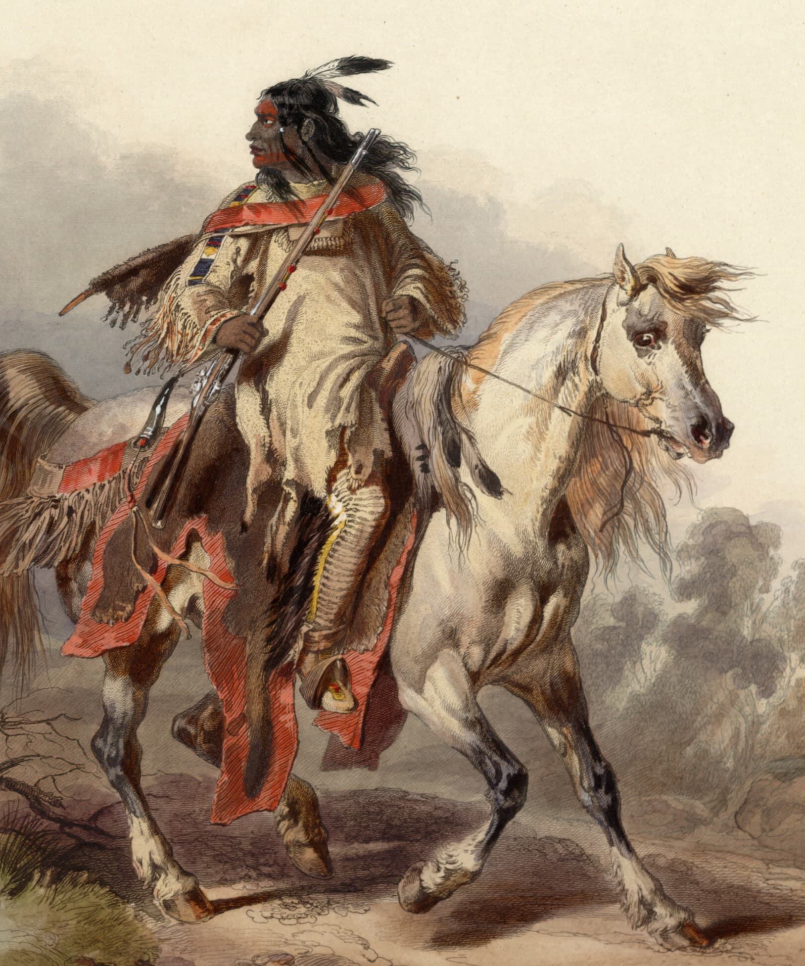 Blackfoot warrior riding a fine gray horse