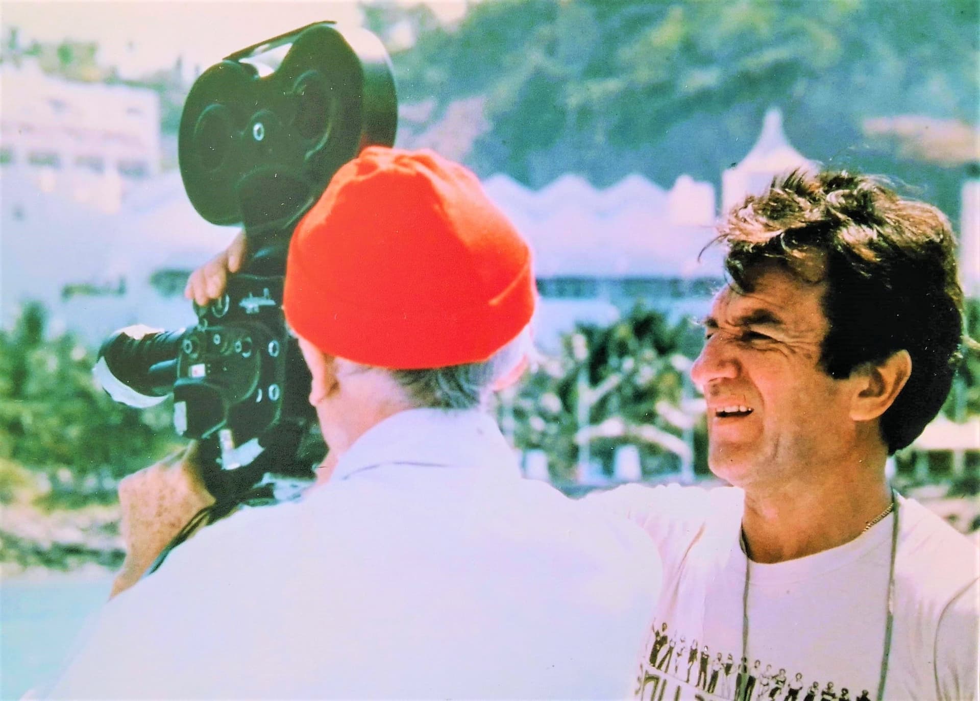 Cousteau showing Ramon Bravo a 16mm camera