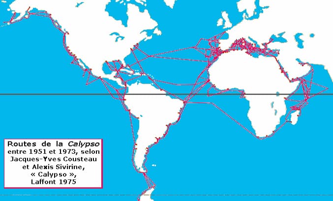 Map of the Calypso's voyages, 1951 to 1973
