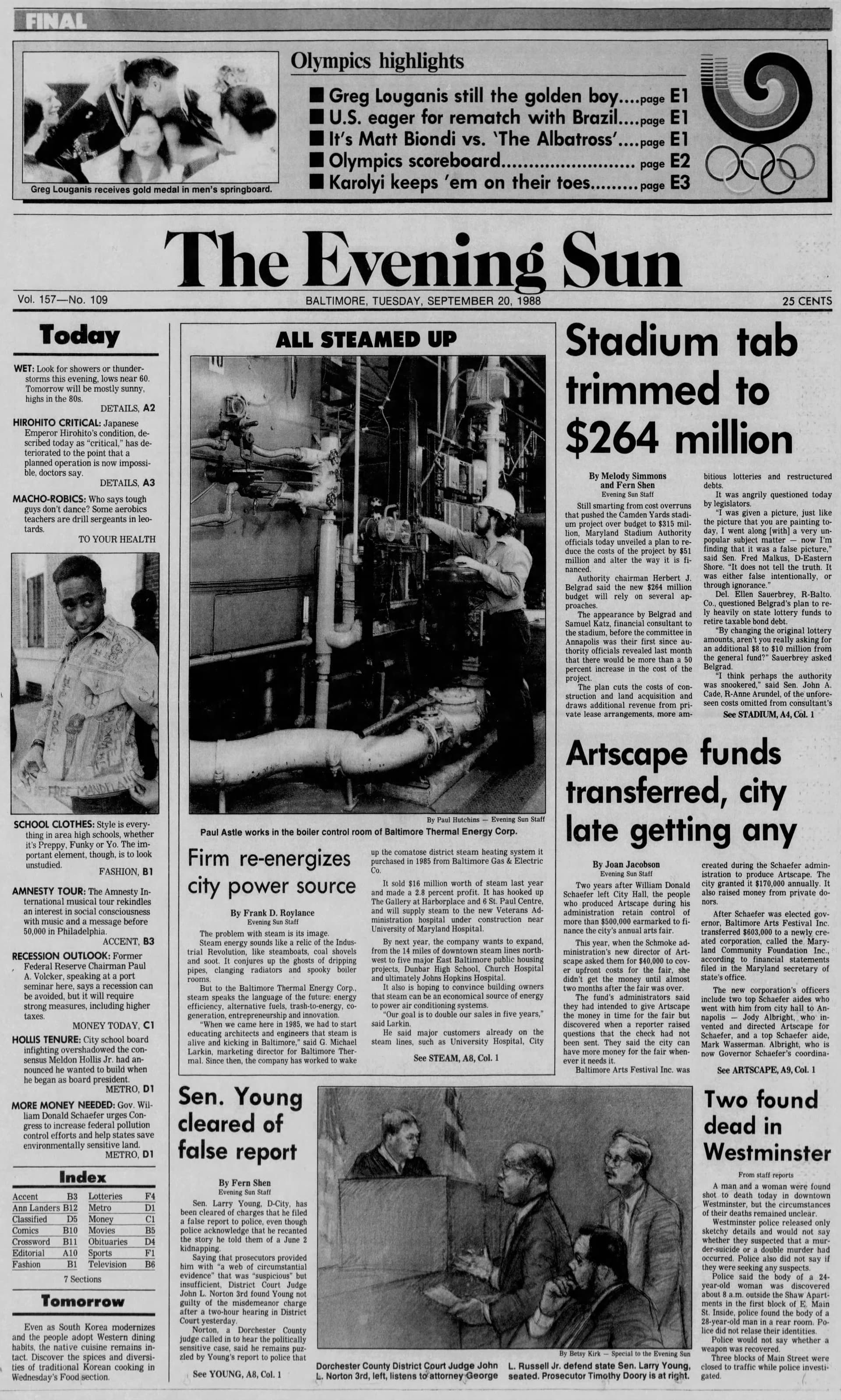 The Evening Sun front page, September 1988