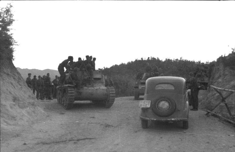 German soldiers with captured Italian tanks in Albania