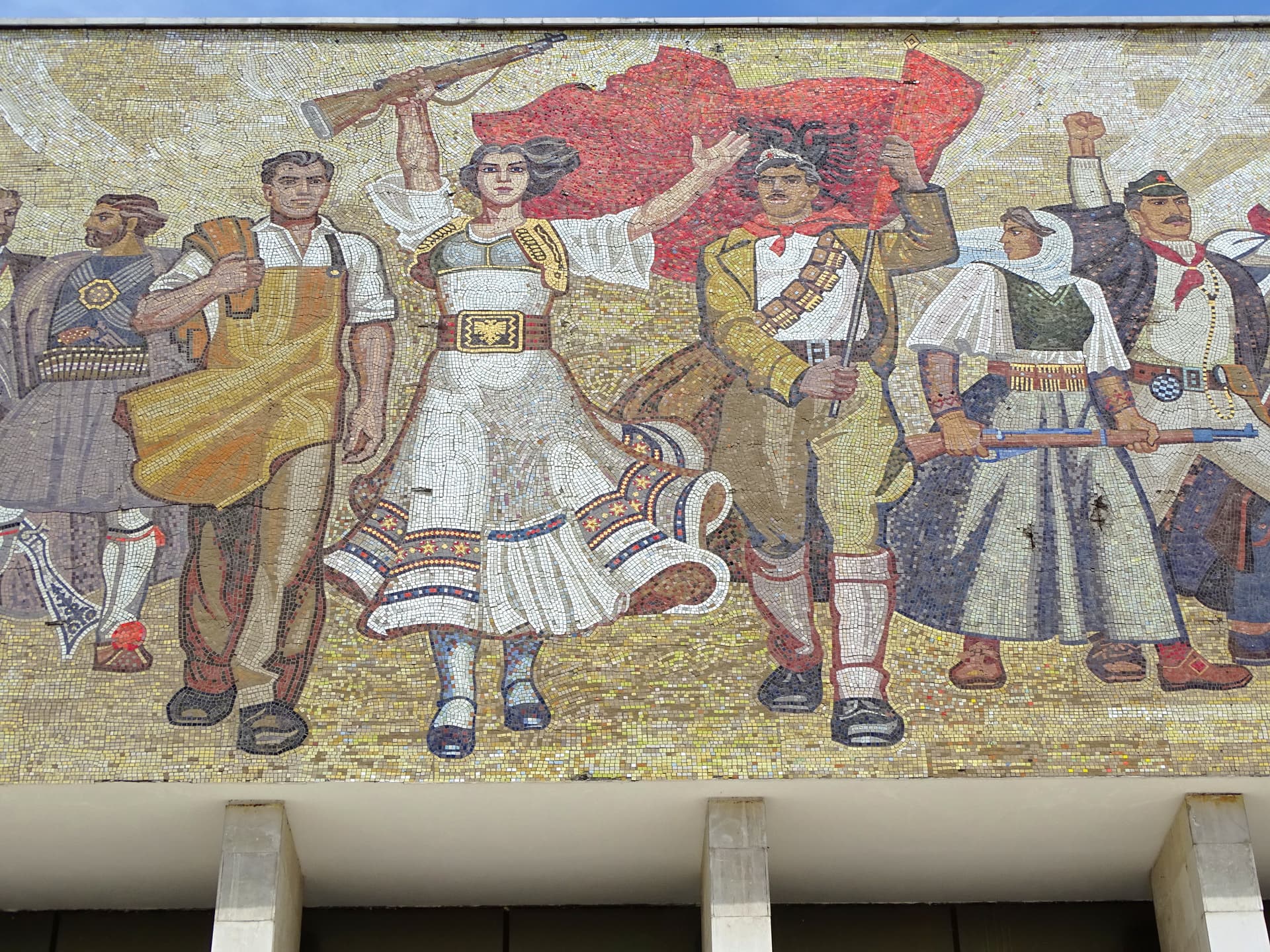 "The Albanians" mosaic, detail of communist-era iconography