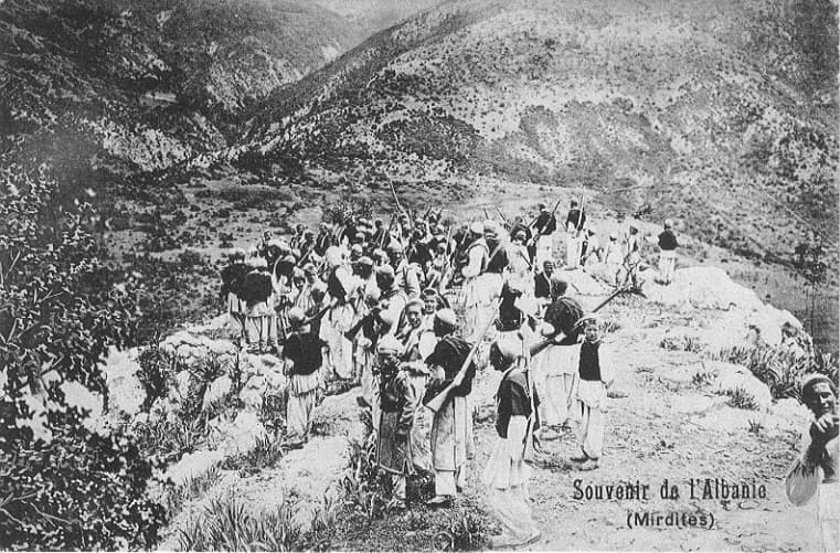 Mirditë rebels, postcard by Kel Marubi