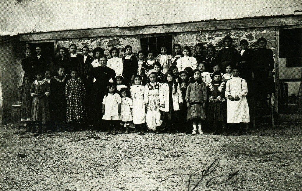 Pupils and teacher at a girls' school in Shkodër
