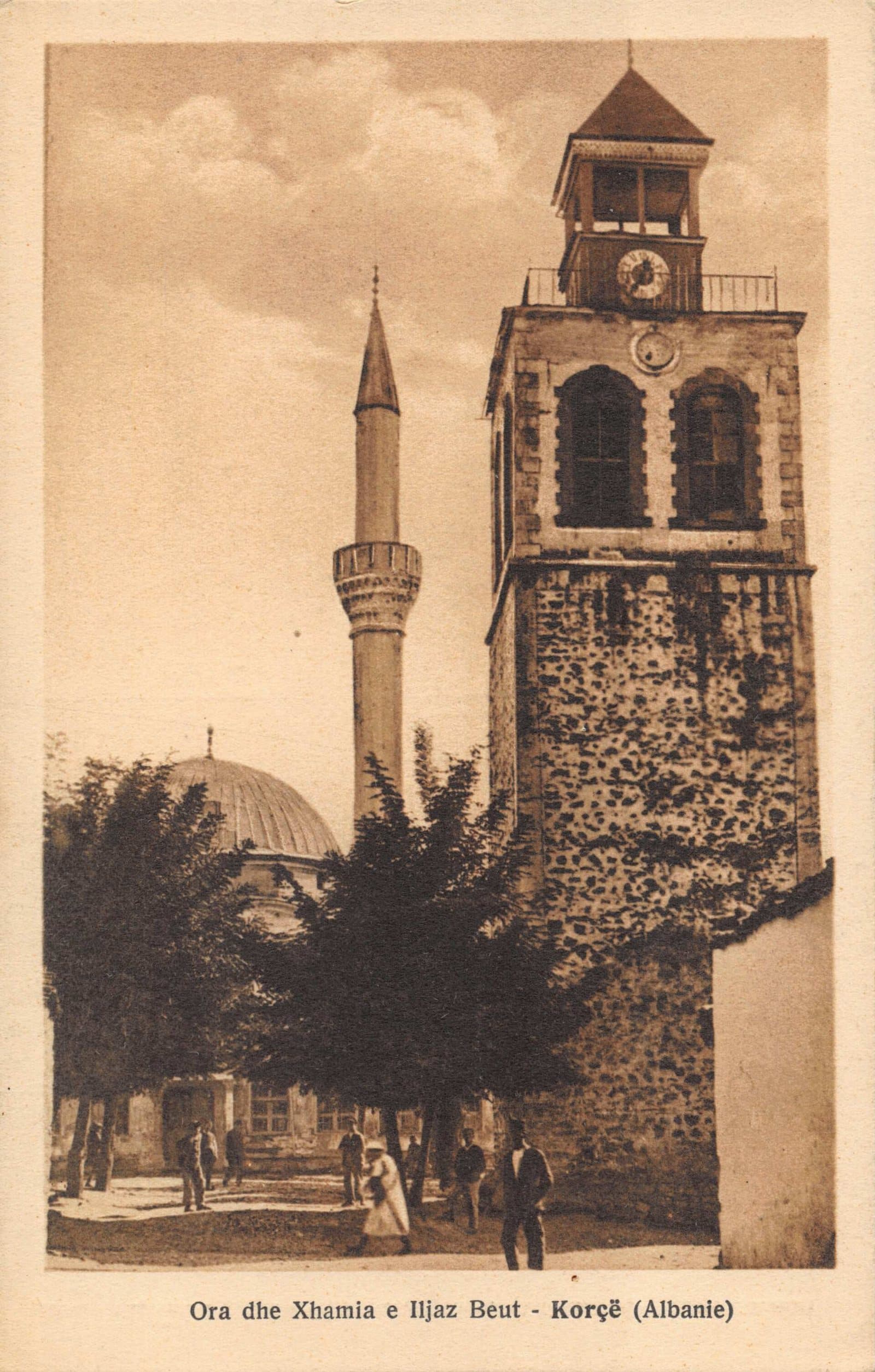 The mosque and clock tower of Korce