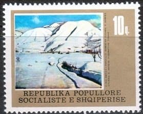 Vangjush Mio - Landscape in Snow (stamp reproduction)